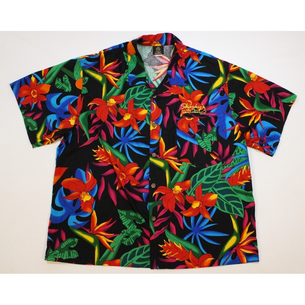 Toucan Dance Vintage Bright Hawaiian Shirt‎ Mens Size XL SHARKY'S ON THE PIER FL